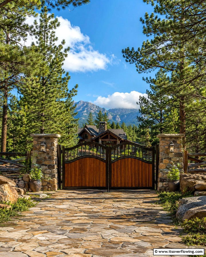 Steel Frame Gate with Wood Panels - 25 Fence Gate Ideas for Stylish and Secure Yards
