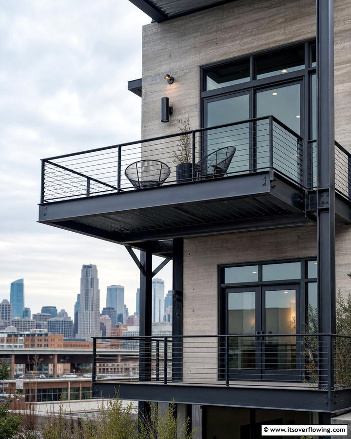 Steel Framed Cantilever Balcony for Industrial Appeal - 20 Cantilever Balcony Ideas for Modern Homes