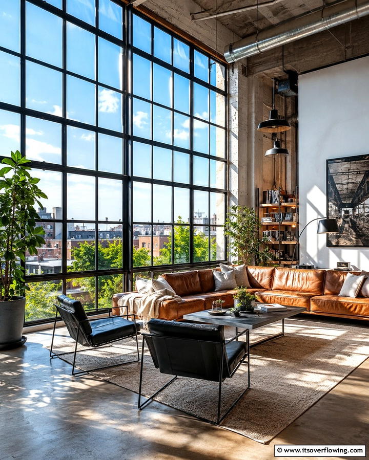Steel Framed Windows - 30 Industrial Living Room Ideas with Urban Charm