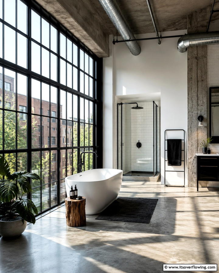 Steel Framed Windows - 25 Industrial Bathroom Ideas for a Bold Look