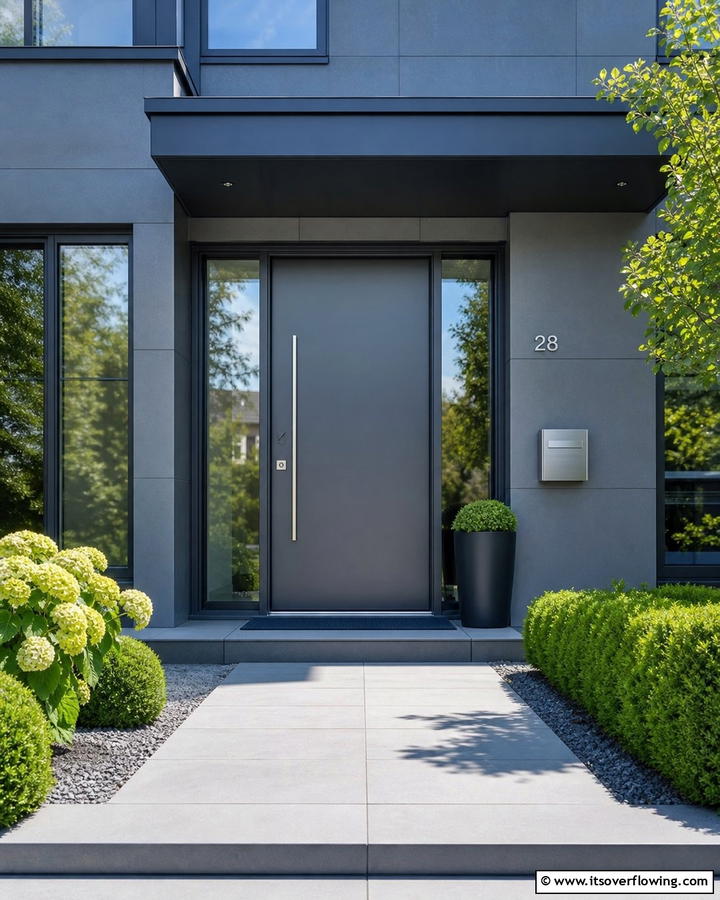 Steel Gray with Minimalist Hardware - 20 Dark Gray Front Door Ideas for a Modern Entryway