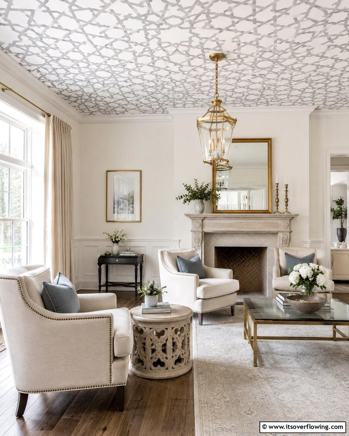 Stenciled Ceiling Design - 30 Creative Ceiling Paint Ideas to Transform Any Room’s Ambiance