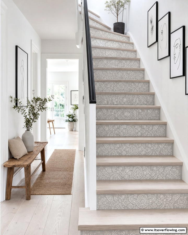 Stenciled Designs - 25 Stair Riser Ideas to Enhance Your Home’s Interior