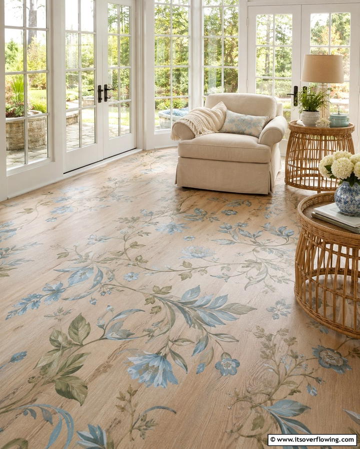 Stenciled Floral Motifs - 25 Painted Floor Ideas to Revitalize Your Home