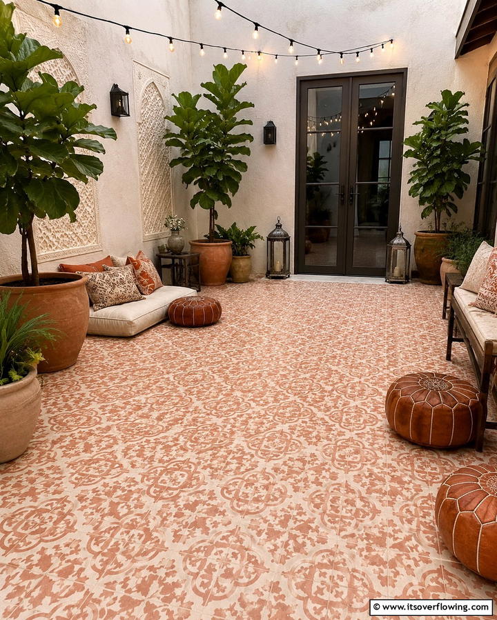 Stenciled Moroccan Tiles for Exotic Charm - 25 Painted Floor Ideas to Revitalize Your Home