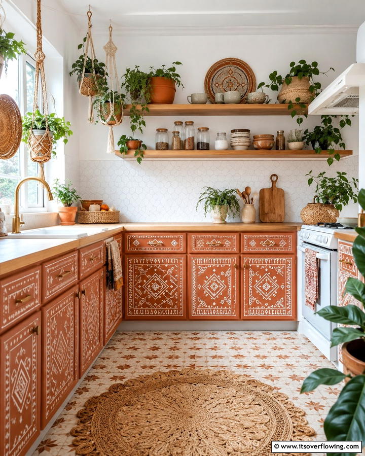 Stenciled Patterns for Artistic Flair - 25 Painting Kitchen Cabinet Ideas for a Fresh Look