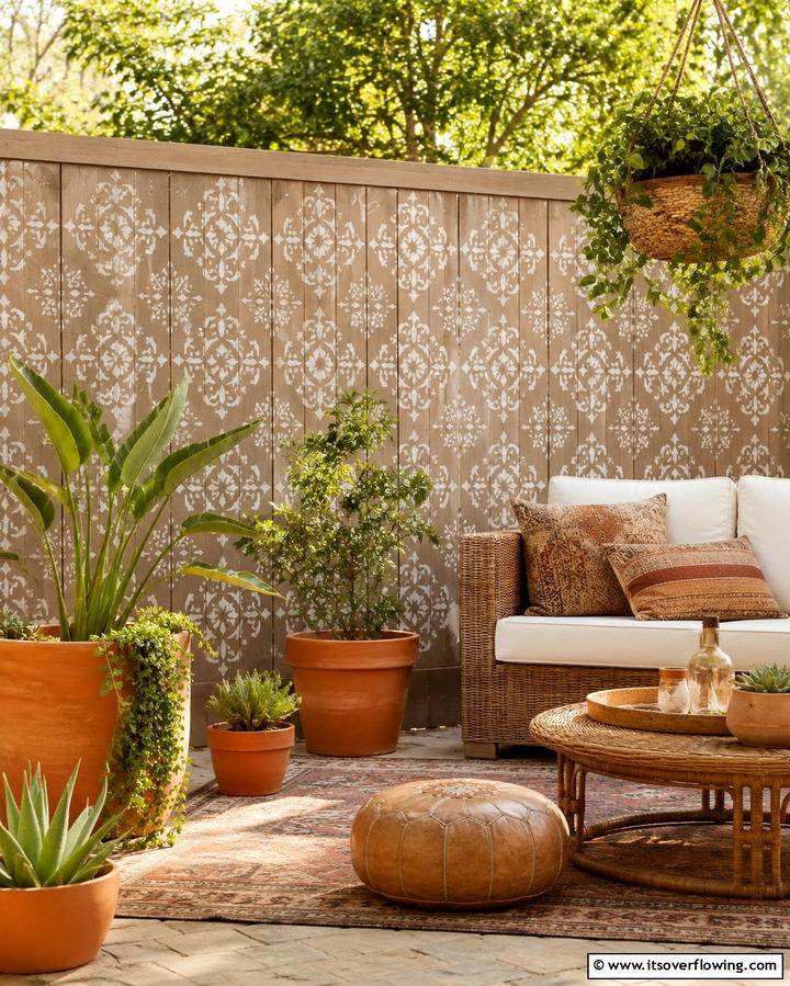 Stenciled Patterns - 25 Fence Painting Ideas to Refresh Your Outdoor Space