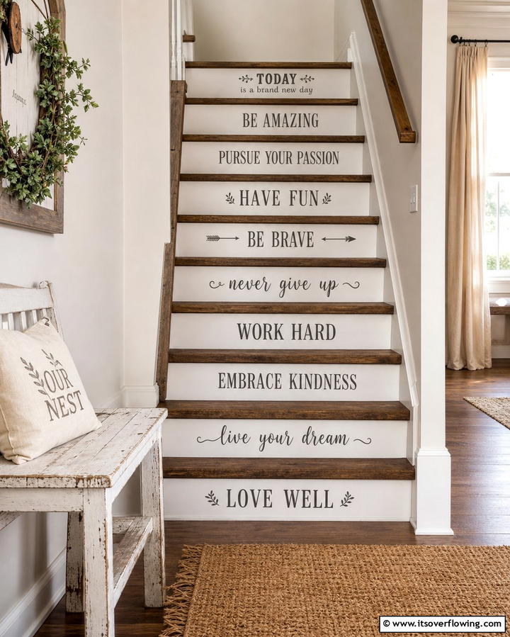 Stenciled Quotes or Words - 25 Stair Riser Ideas to Enhance Your Home’s Interior