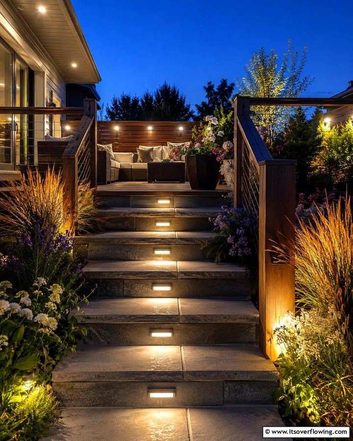 Step Lights for Nighttime Navigation - 25 Backyard Lighting Ideas to Illuminate Your Outdoor Space