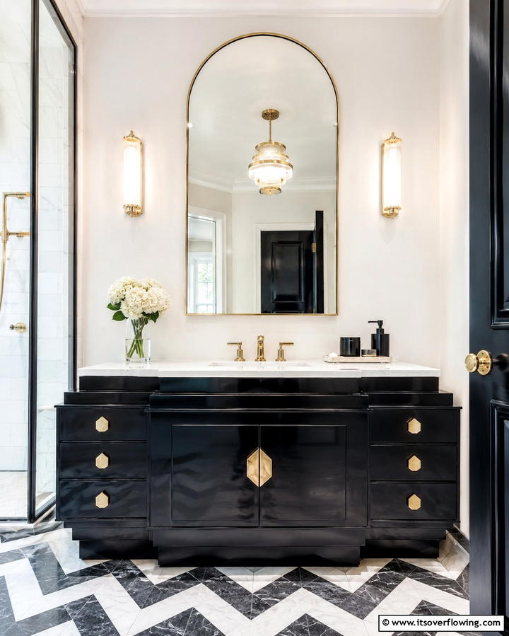 Stepped Vanity Designs - 30 Art Deco Bathroom Ideas for Glamorous Geometric Design