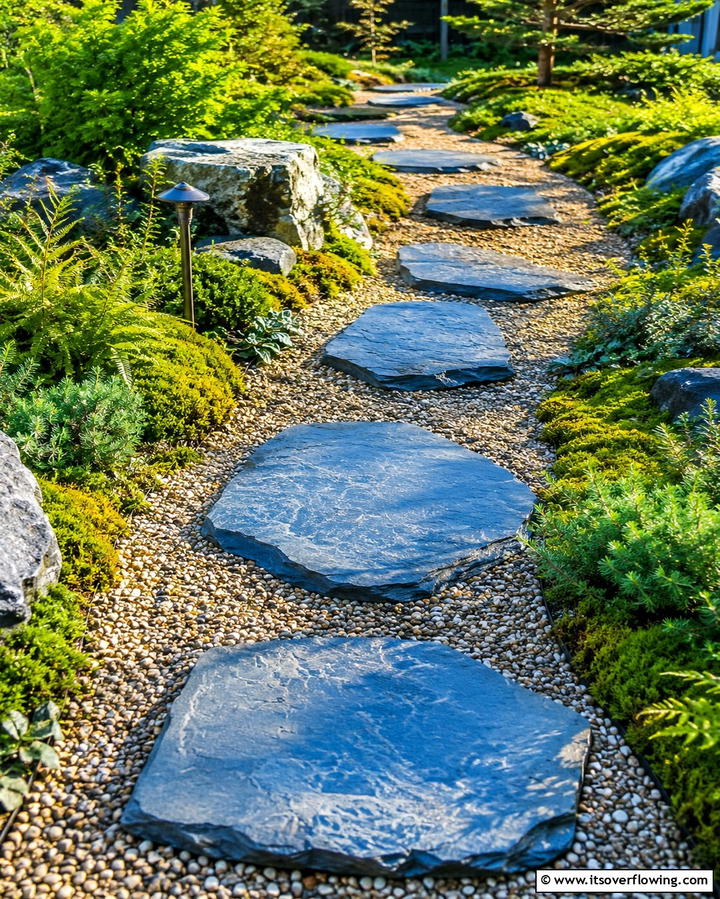 Stepping Stone Accents - 25 Pea Gravel Walkway Ideas for a Charming Garden Path