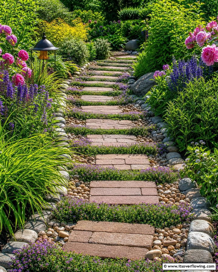 Stepping Stone Brick Edging - 20 Brick Edging Ideas- Define Your Garden Spaces