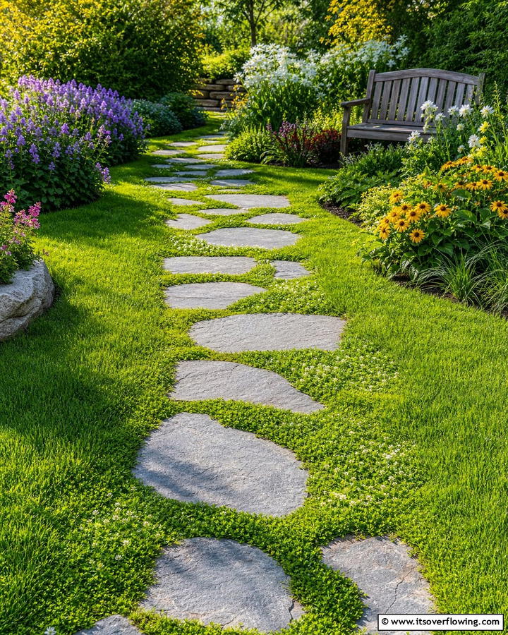 Stepping Stone Pathway - 20 Grey Paver Walkway Ideas for a Modern Landscape