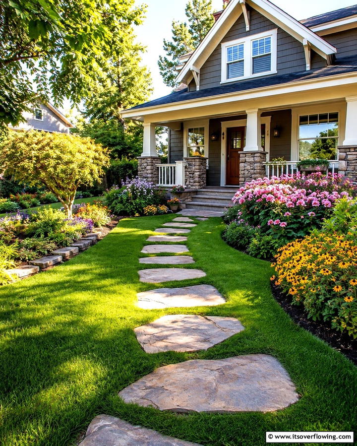 Stepping Stone Pathway - 25 Front Walkway Ideas to Enhance Your Home’s Curb Appeal