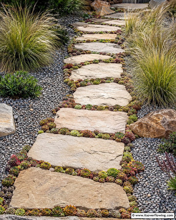 Stepping Stone Succulent Feature - 30 Outdoor Succulent Container Ideas for Easy Gardening