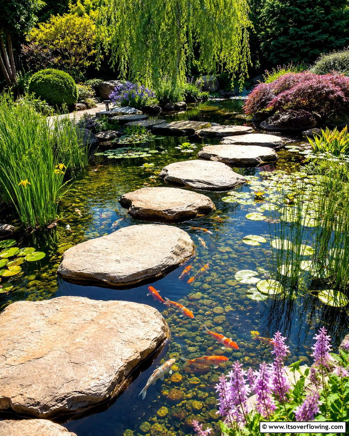 Stepping Stones in a Garden Pond - 20 Stone Walkway Ideas to Enhance Your Garden