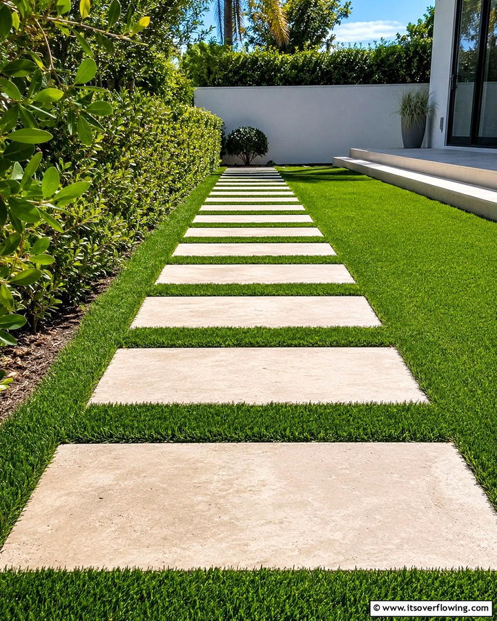 Stepping Stones with Grass Borders - 30 Creative Stepping Stone Walkway Garden Ideas