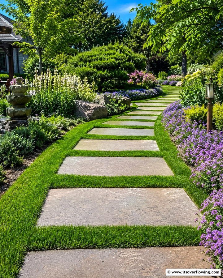 Stepping Stones with Grass Inlays - 25 Curved Walkway Ideas for a Charming Garden Path