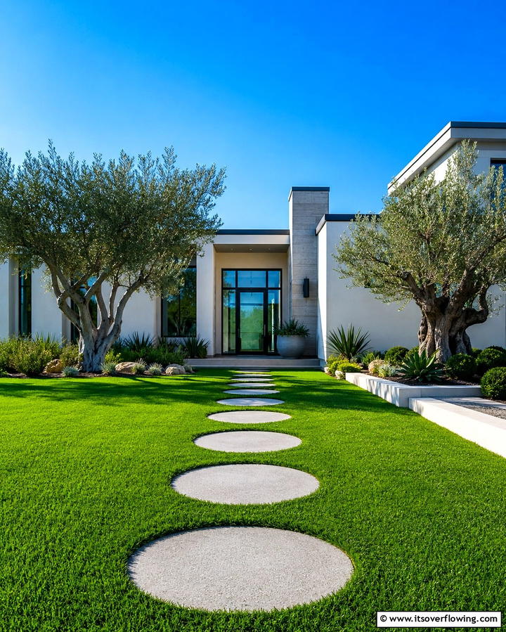 Stepping Stones with Grass for a Balanced Look - 25 Front Walkway Ideas to Enhance Your Home’s Curb Appeal
