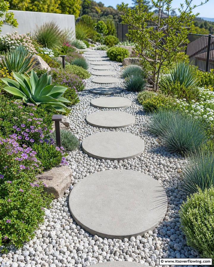 Stepping Stones with Gravel Base - 20 Sloped Walkway Ideas for Beautiful Landscaping