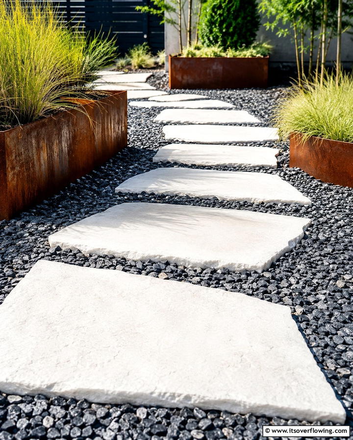 Stepping Stones with Gravel Surround - 30 Creative Stepping Stone Walkway Garden Ideas