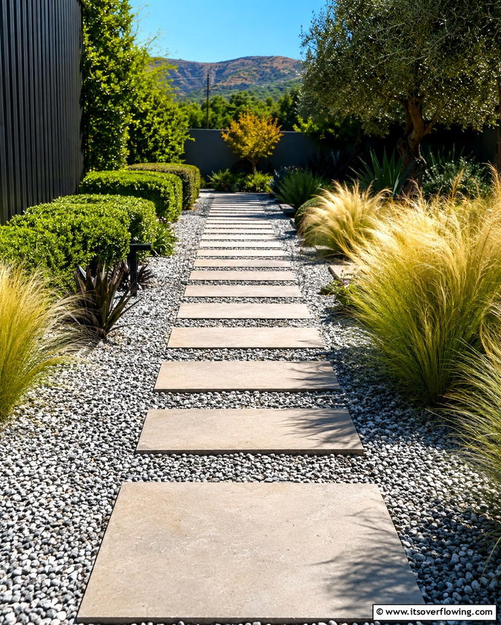 Stepping Stones with Gravel Surround - 20 Stone Walkway Ideas to Enhance Your Garden