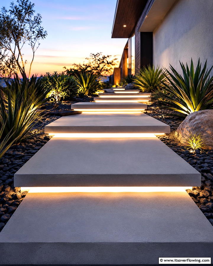 Stepping Stones with LED Lighting - 30 Creative Stepping Stone Walkway Garden Ideas