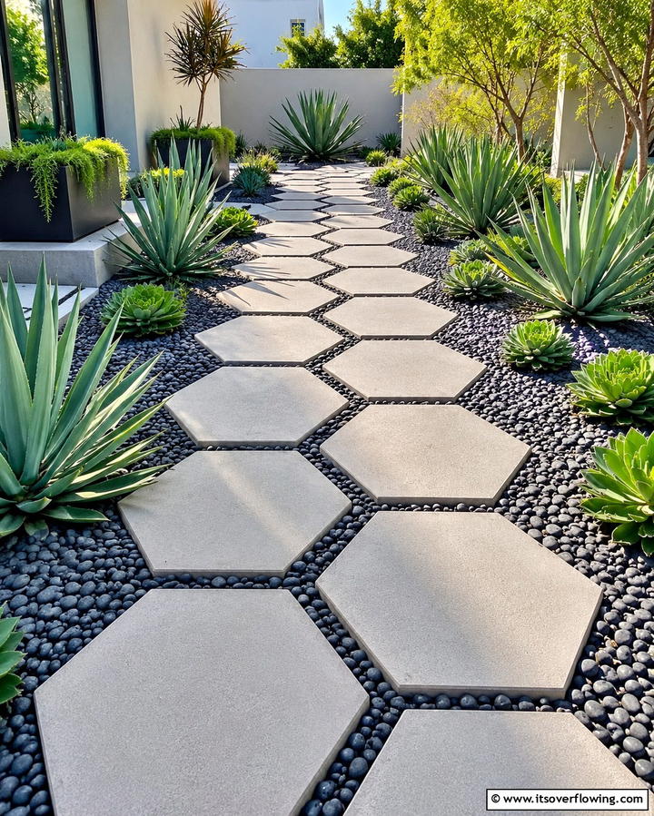 Stepping Stones with Planters - 30 Creative Stepping Stone Walkway Garden Ideas