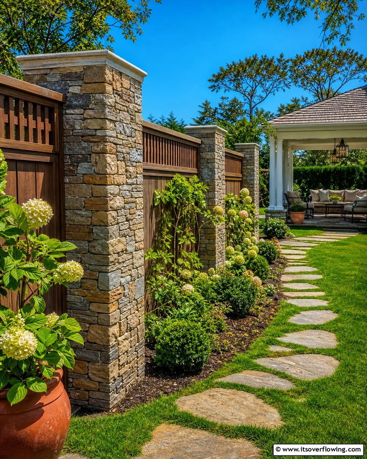 Stone Accent Privacy Fence - 21 Privacy Fence Designs for Secure & Stylish Property Borders