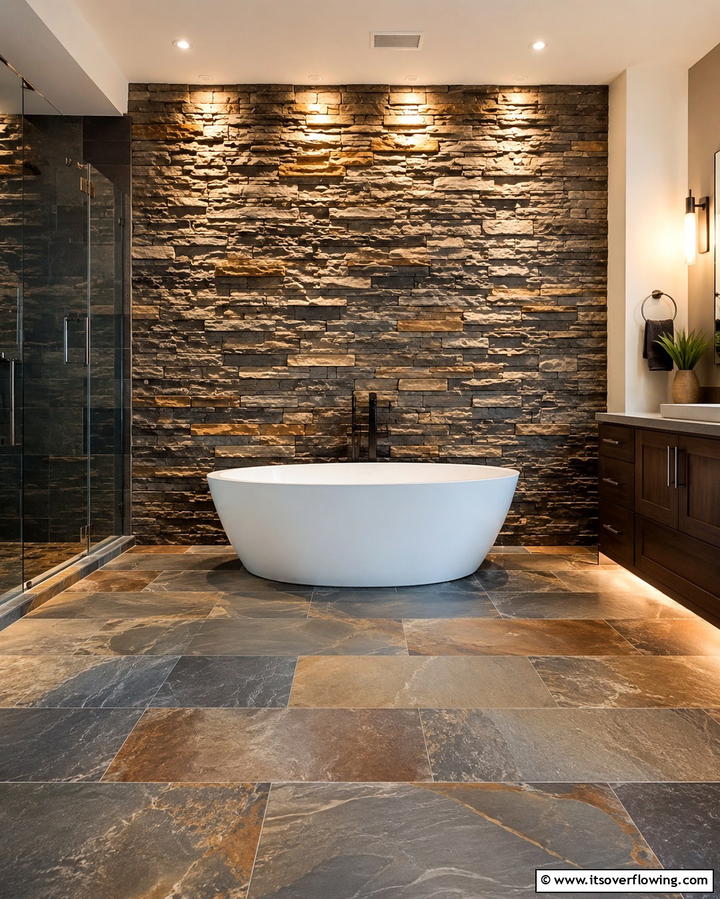 Stone Accent Wall - 25 Pool Bathroom Ideas for a Refreshing Swim Experience