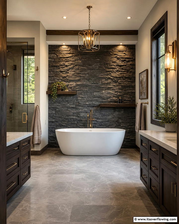 Stone Accent Wall - 25 Man Cave Bathroom Ideas for a Unique Space