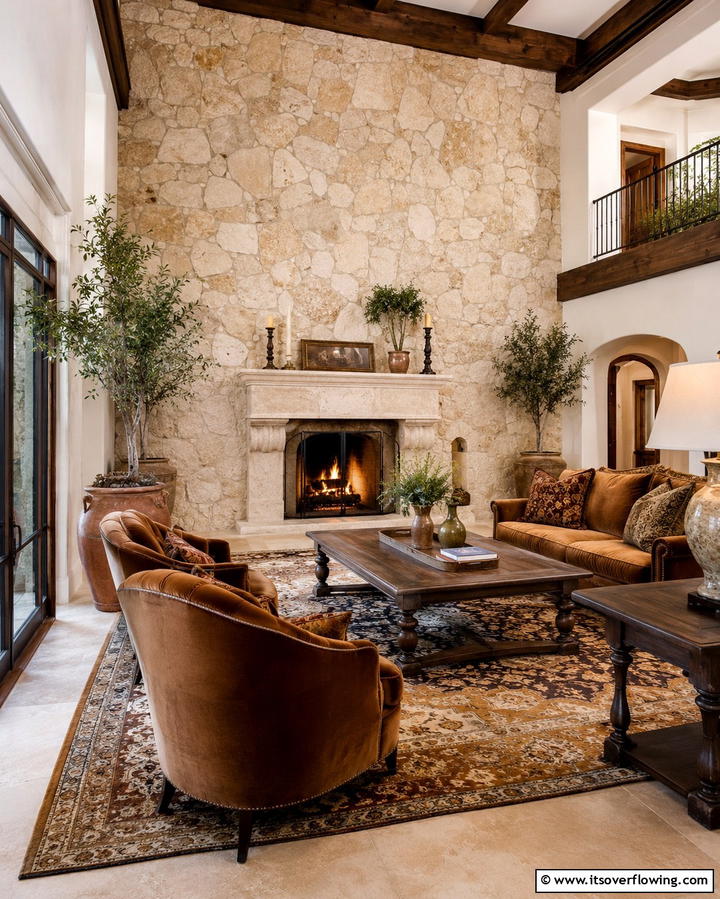 Stone Accent Walls - 20 Tuscan Living Room Ideas for a Cozy Feel