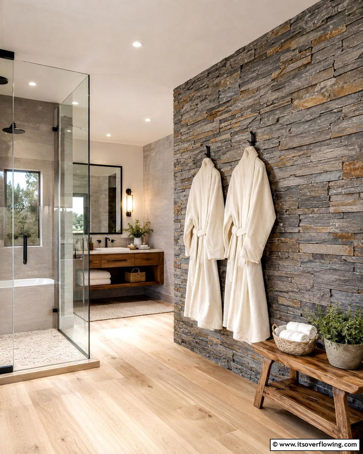 Stone Accent Walls - 25 Rustic Bathroom Ideas for a Cozy Feel