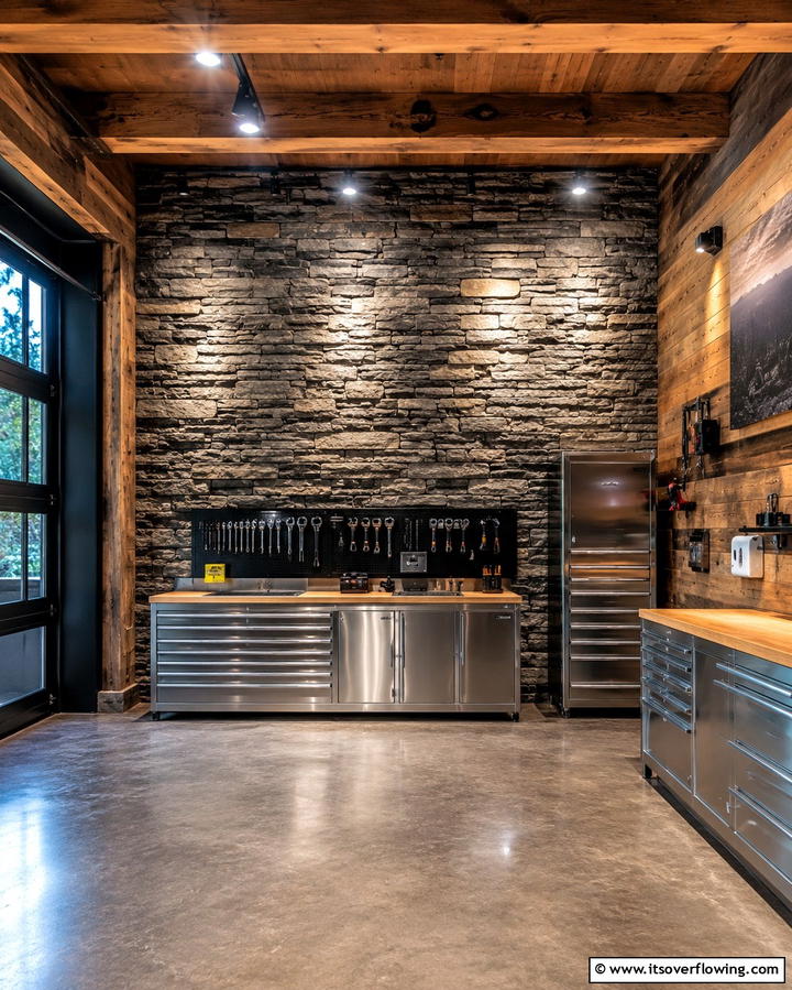 Stone Accent Walls - 25 Rustic Garage Ideas for a Cozy and Functional Space