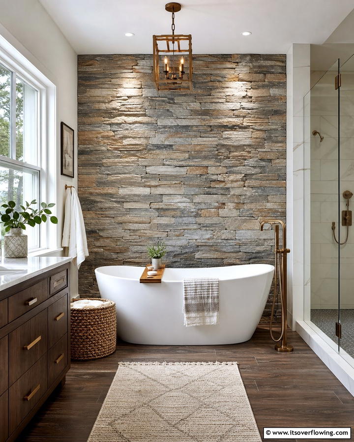 Stone Accent Walls - 25 Stone Bathroom Ideas for a Rustic and Elegant Look