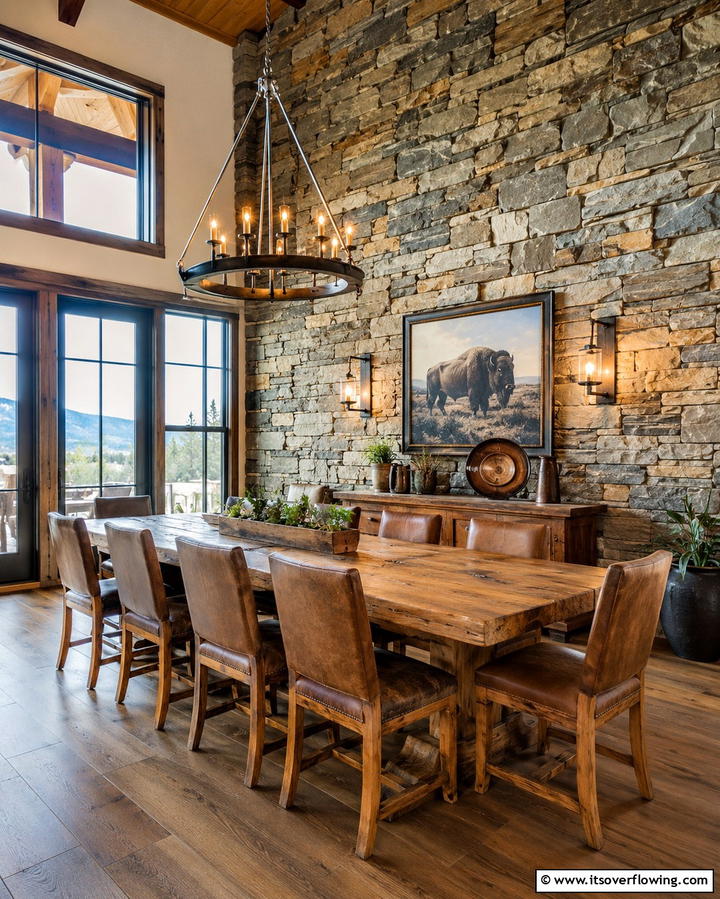 Stone Accent Walls - 30 Rustic Dining Room Ideas for Cozy Family Gatherings