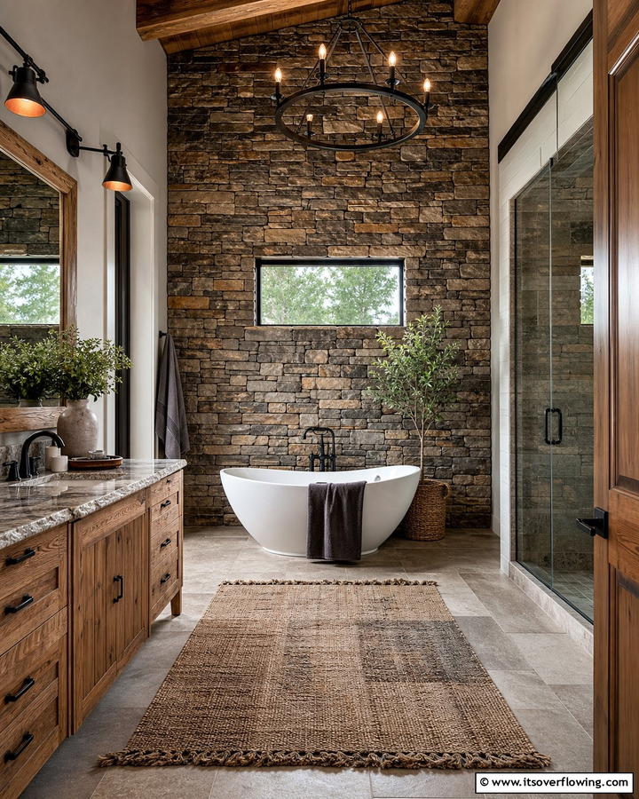 Stone Accent Walls - 20 Barndominium Bathroom Ideas for Rustic Charm