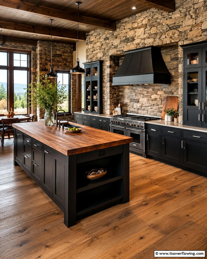 Stone Accent WallsExact - 25 Mountain House Kitchen Ideas for Rustic Charm