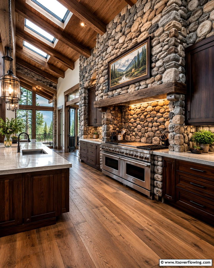 Stone Accent WallsOne - 25 Mountain House Kitchen Ideas for Rustic Charm