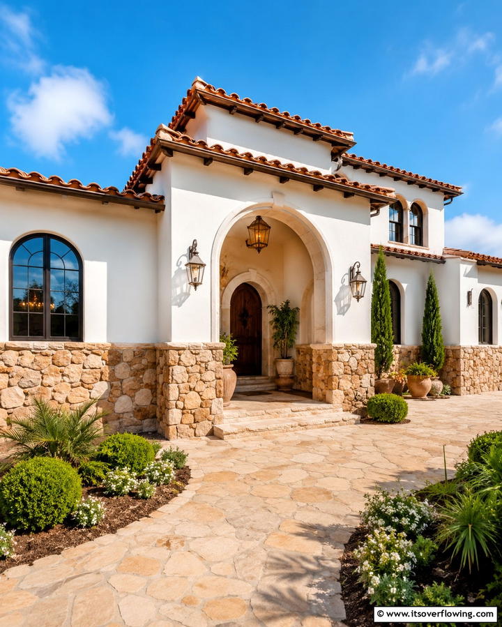 Stone Accents - 25 Spanish Style Home Exterior Ideas for Curb Appeal
