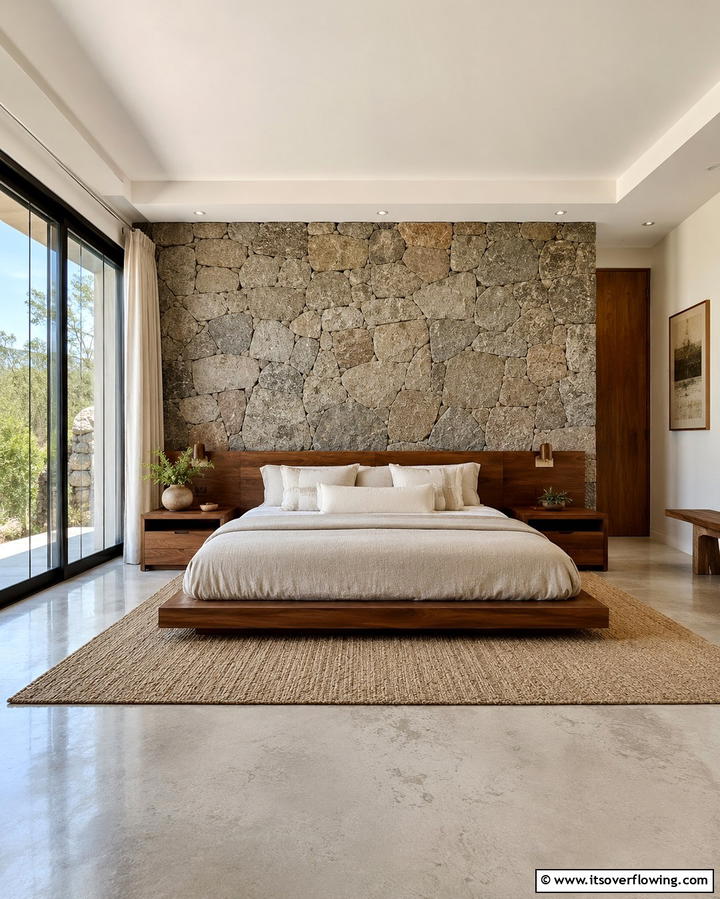 Stone Accents - 30 Forest-Themed Bedroom Ideas for Nature-Inspired Retreats
