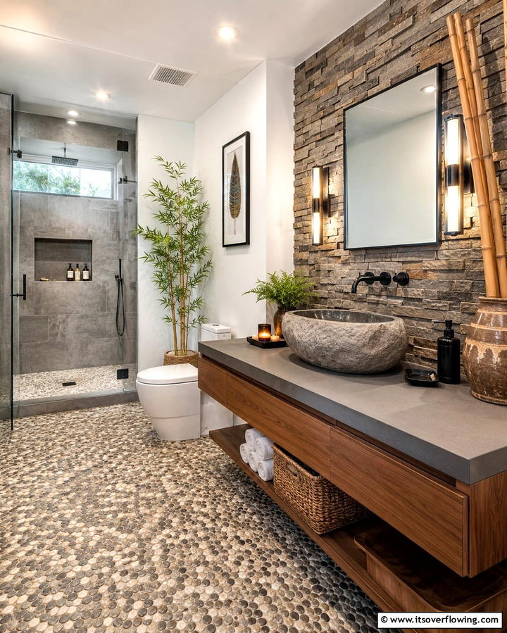 Stone Accents for Natural Elegance - 20 Zen Bathroom Ideas for a Relaxing Retreat