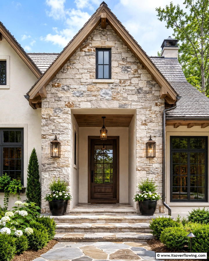 Stone Accents for Timeless Elegance - 25 Modern Cottage House Exterior Ideas for a Charming Look