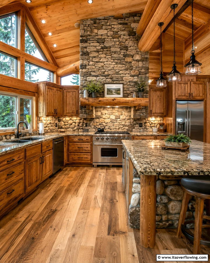Stone Accents for a Natural Aesthetic - 25 Log Cabin Kitchen Design Ideas for a Rustic Look