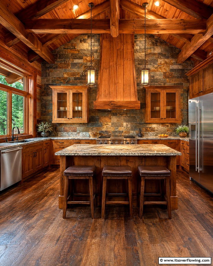 Stone Backsplash for Natural Texture - 25 Log Cabin Kitchen Design Ideas for a Rustic Look