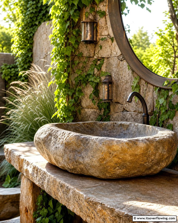 Stone Basin Sink - 25 Outdoor Sink Ideas for Functional Outdoor Spaces