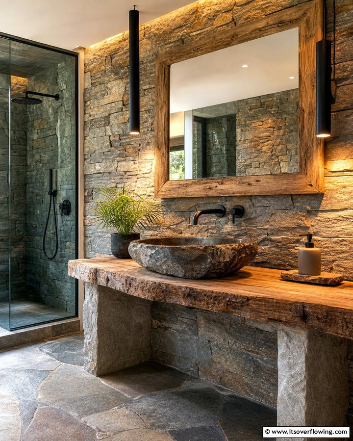Stone Basin Sinks - 25 Stone Bathroom Ideas for a Rustic and Elegant Look