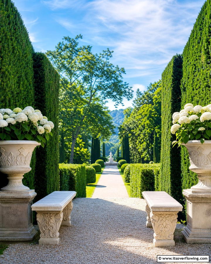 Stone Benches - 25 Formal Garden Ideas- Elegant & Timeless Designs