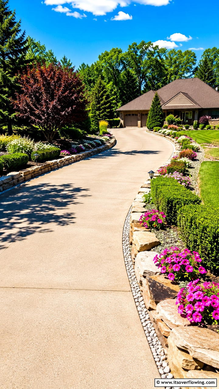 Stone Border Accents - 30 Driveway Landscape Ideas to Boost Curb Appeal