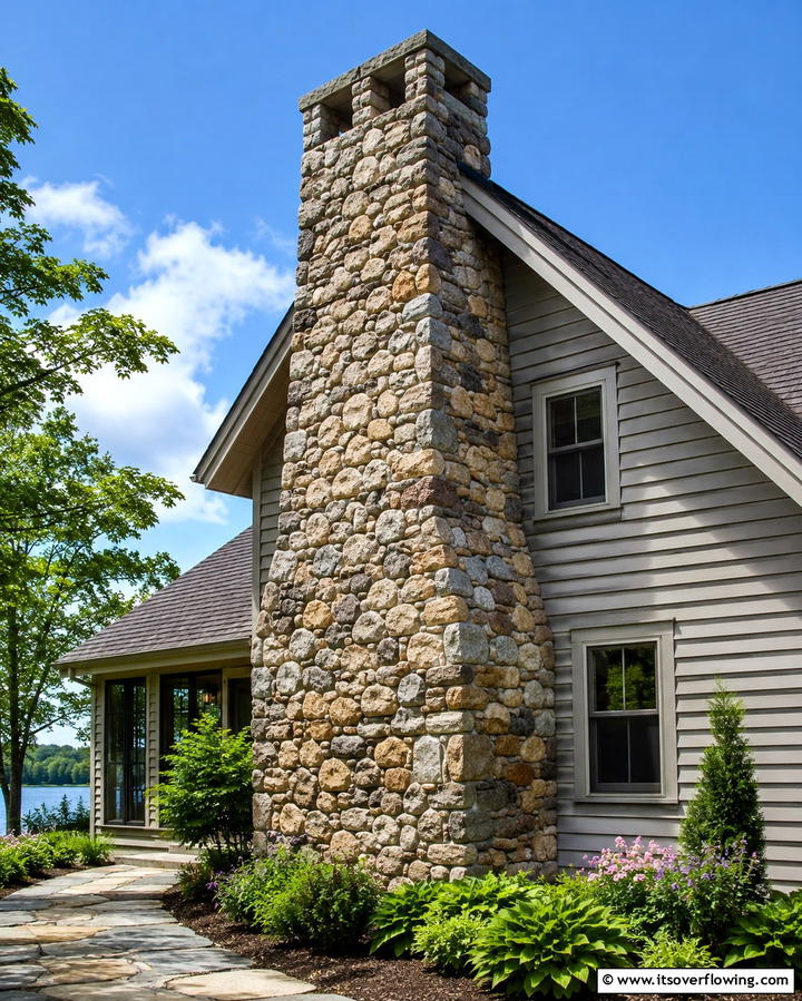 Stone Chimney as a Focal Point - 25 Modern Cottage House Exterior Ideas for a Charming Look